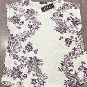 ECLA Chic White and Purple Floral Top